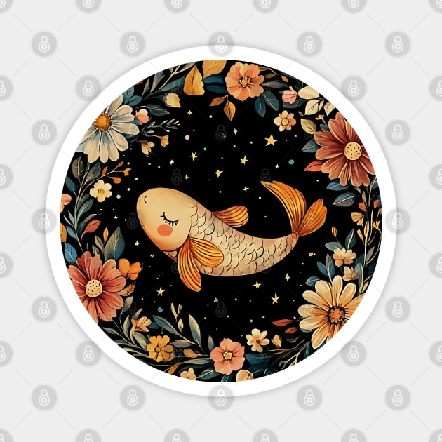 Pisces Zodiac Art – Mystical Water Sign Illustration Magnet by TuncGK